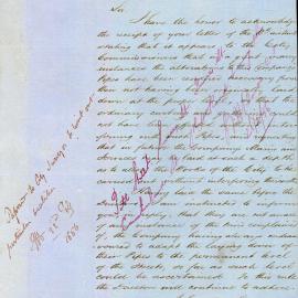 Letter: Secretary, Australian Gas Light Company. Assuring Commissioners that gas mains were always 