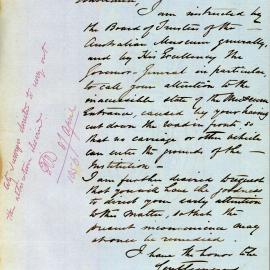 Letter - Australian Museum, complaint concerning the inaccessible approach from road, 1856