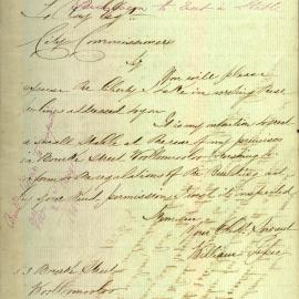 Letter: William Piper, 53 Bourke Street Woolloomooloo wrote to gain permission to erect a stable at 