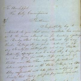 Letter: Thomas Sinclair. Complaining of a mistake in the amount paid him for curbing & guttering in 