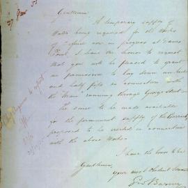 Letter - Requests permission to draw temporary water supply, Dawes Point, 1855 