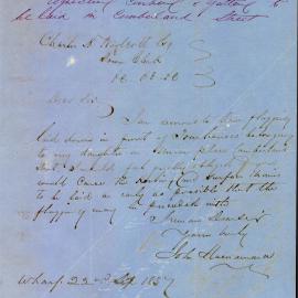 Letter: John Macnamara requesting kerbing and guttering to be laid in Cumberland Street. Referred 