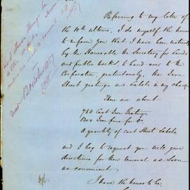 Letter: Colonial Architect notifying the Corporation that he has been instructed by the Honourable 