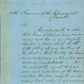 Letter: John Wright, 6 Little Elizabeth St to Chairman of Improvement Committee. Injury to property 