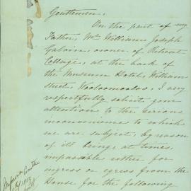 Letter - Owner of Retreat Cottage, Woolloomooloo, complaining about the condition of the open sewer, 1859