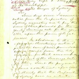 Letter: W.R. Piddington, Sydney, claims a refund of £9 which he paid for 1862 Sewerage Rates after 