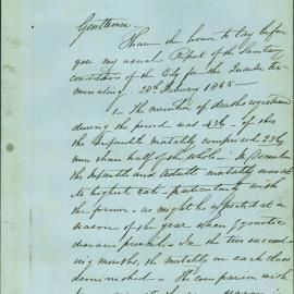 Memorandum - City Health Officer Henry Graham on sanitary conditions and smallpox and cholera, 1865