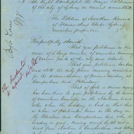 Letter - Request for abolition of bus stop, Camperdown, 1865
