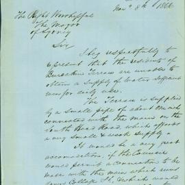 Letter: E.C. Weekes requesting connection to the main in College Street, to improve the water 