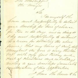 Letter: J. Carruthers, Clerk of Markets, requesting leave of absence.