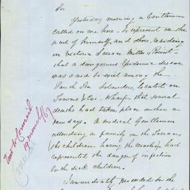 Letter - City Health Officer Henry Graham epidemic disease affecting South Sea Islanders, 1867