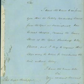 Letter - Sewer from Darlinghurst Gaol flooding buildings, 1867