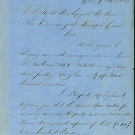 Letter: Patrick Farrelly objecting to paying sewerage rates on houses nos 7556 and 7558 situated on 