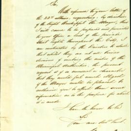 Letter: Ralph Mansfield, Australian Gas Light Company, responding to the Mayor's letter of 23rd 