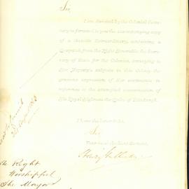 Letter - Acknowledgements of sentiments on attempted assassination of Duke of Edinburgh, 1868