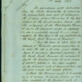 Letter - Increasing size of Crown Street and Paddington reservoirs, 1869