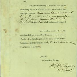 Letter: F B Woolryche licensed surveyor, formal notification that the southeasterly continuation 