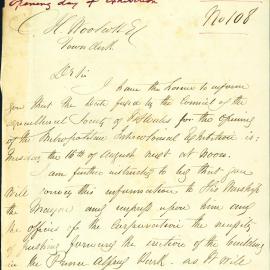 Letter - Agricultural Society of New South Wales urging quick completion to the Exhibition Building, 1870