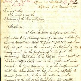 letter: A Chisholm, European and American Manufacturers Agency, 108 Pitt Street wrote that due to 