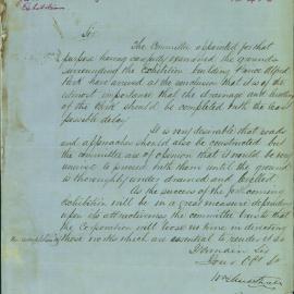 Letter - President of the Agricultural Society on works around the Exhibition Building, 1870