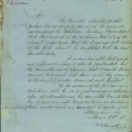 Letter - President of the Agricultural Society on works around the Exhibition Building, 1870