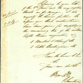Letter: The Australian Gas Light Company informs Council that 1 lamp will be erected in each of 2 
