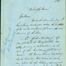 Memorandum - City Health Officer reports on unhealthy state of houses, Brickfield HIll, 1865