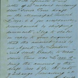 Letter: C H Woolcott Esq.Town Clerk. Presented to the Mayor to procure for Swire Tons a draft on The 
