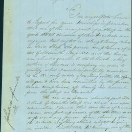 Letter – Clerk of Markets complaint regarding tenant of York Street Market Sydney, 1866