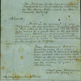 Letter - Residents request erection of public baths, Surry Hills, 1866