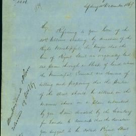 Letter: M Fitzpatrick, Department of Lands. Regent Street proclamation. Suggests Belmore Street be 