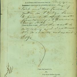 Memorandum: Edward Bell, City Engineer. Report on laying gutters in Bridge Lane to prevent water running 