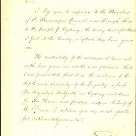 Letter -  Alfred, Duke of Edinburgh - Reply to Address, 1868
