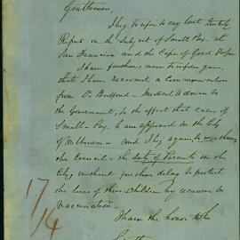 Memorandum - City Health Officer Henry Graham urging vaccination for children, 1868