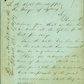 Letter - No water for residents of Glebe for the last five days, 1869