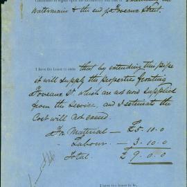 Memorandum: Engineer's office Sydney Water Works on instructions from the Water Committee advised th