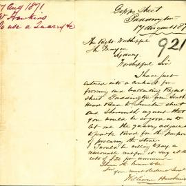 Letter: William Hawkins Gipps St Paddington, requesting permission to rent the quarry adjacent to 