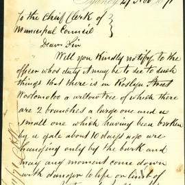 Letter – Dixon’s Twist Tobacco Factory requests branch removal from 193 York Street Sydney, 1871