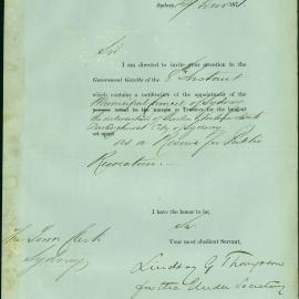 Letter - Council as Trustees for land at intersection of Burton and Victoria Streets Darlinghurst, 1871