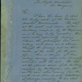 Letter - Inspector of Nuisances on leaks in Eastern Market Woolloomooloo, 1874