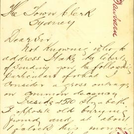Letter - Complaint about night soil dumped in Elizabeth Street, 1875