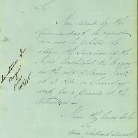 Letter: W Christie, Major of Brigade, Brigade office, requesting permission to use Moore Park next 