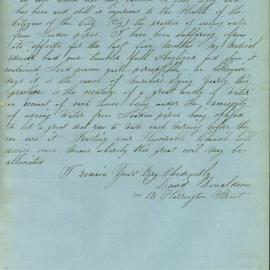 Letter - Use of lead pipes and danger to health, 1875