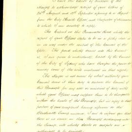 Letter -  Glebe Municipal Clerk asserts no control over filthy state of Parramatta Road, 1875