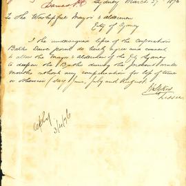 Letter - Lessee of Baths at Dawes Point agrees to the Council deepening the baths during winter, 1876