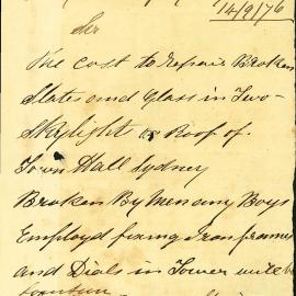 Letter: Smith & Bennett sent a quote for the repair to the broken slates and glass in two skylights 