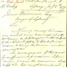 Letter - Complaint about lack of fresh water and contamination of bay, Glebe Point, 1877