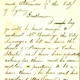 Letter: Thomas Winkle 124 Foveaux Street again wrote to request a notice of the levels of Foveaux 