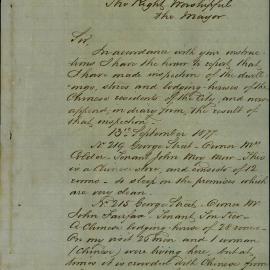 Report - Dwellings, stores and lodging houses of Chinese in Sydney, 1877
