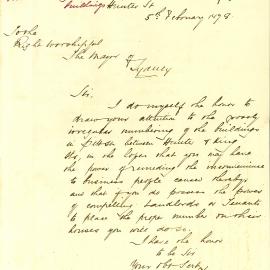 Letter - Complaint about the irregular building numbering in Pitt Street, 1878